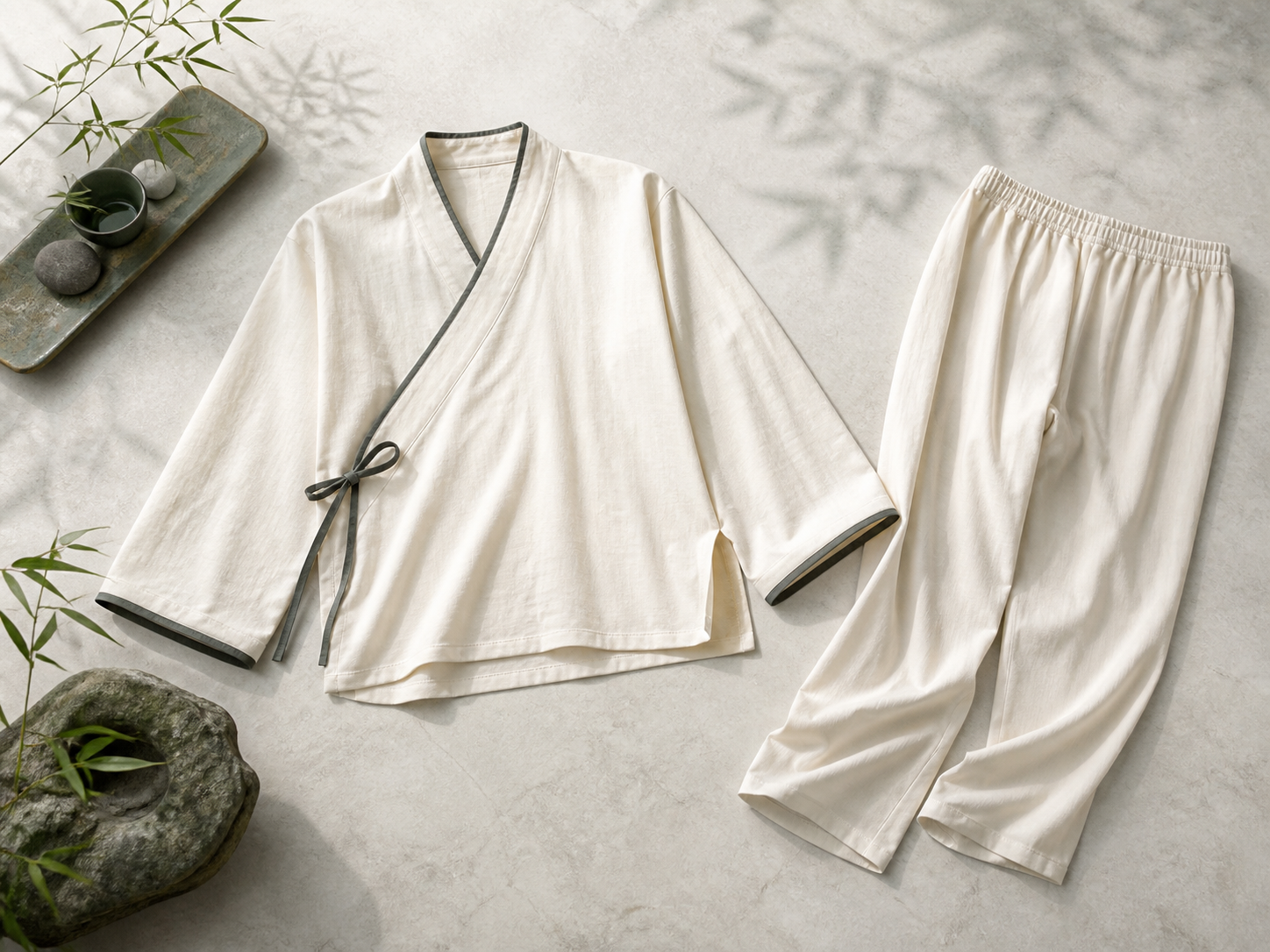 Ivory Tai Chi jacket and relaxed practice trousers